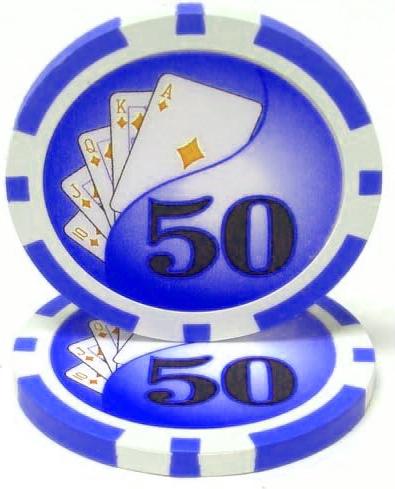 Produktbild Casinoshop 25 Stück Clay Poker Chips Wert 50