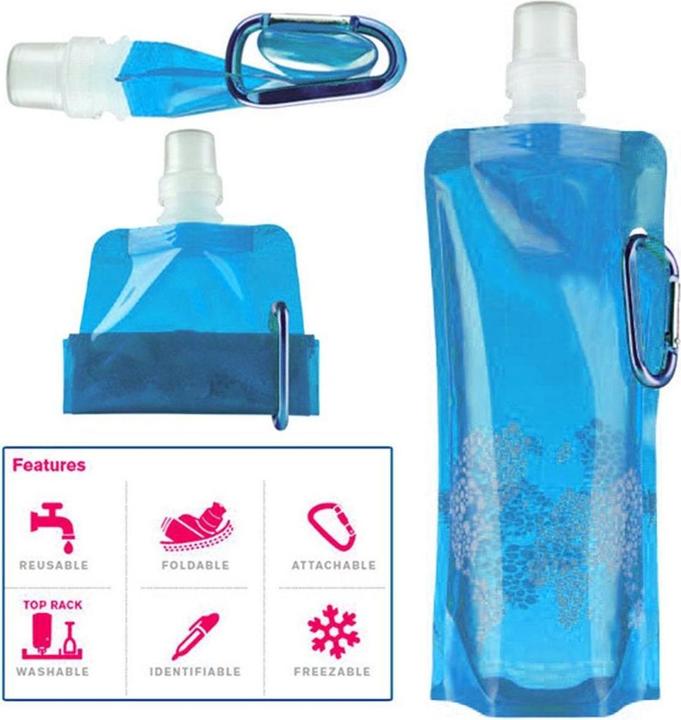 Actual product image König Design Water Bottle Foldable Drinking Bottle with Carabiner Reusable Drinking Bag (0.50 l)