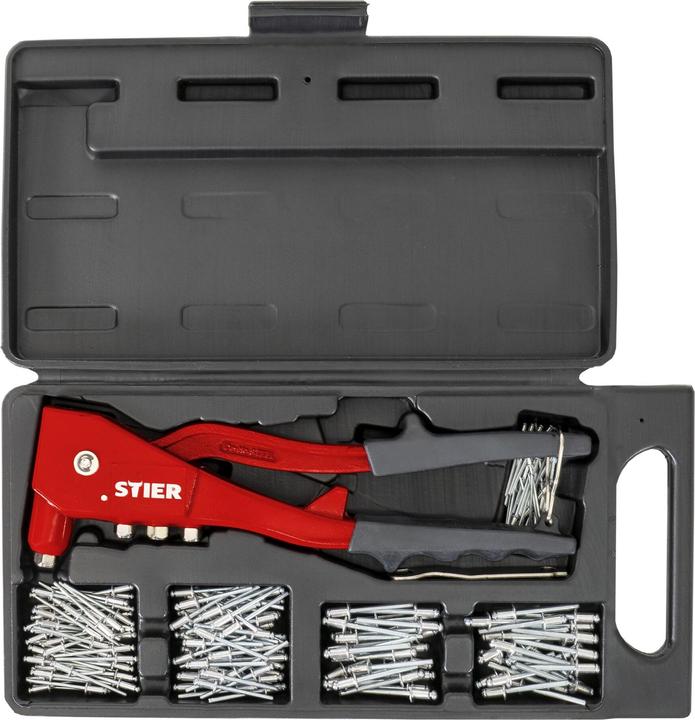 Image du produit Stier Jeu de rivets aveugles avec pince à riveter manuelle et rivets aveugles, 201 pièces