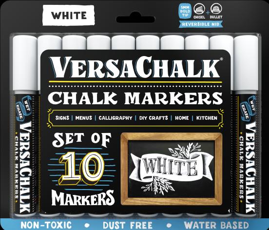 Immagine prodotto VersaChalk - Set di 10 pennarelli a gesso liquido bianco con punta da 5 mm (Bianco, 5 mm, 10 x)