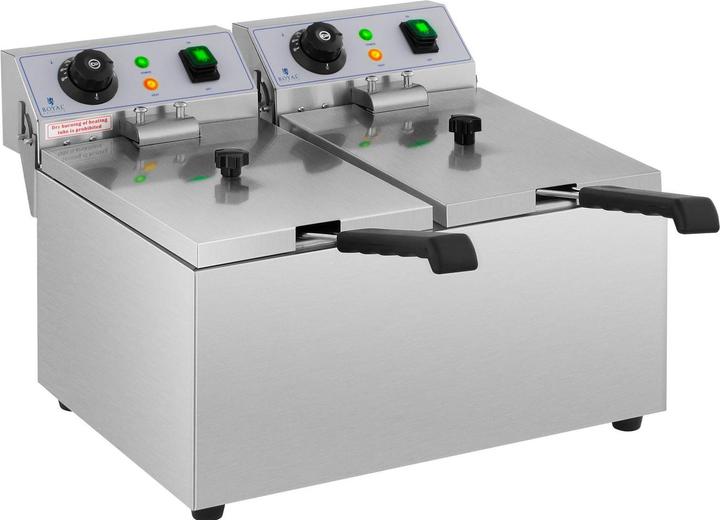 Actual product image Royal Catering Fritteuse Edelstahl Gastronomie Elektro Fritteuse 2 x 8 L Kaltzone 3200 W (EU plug)