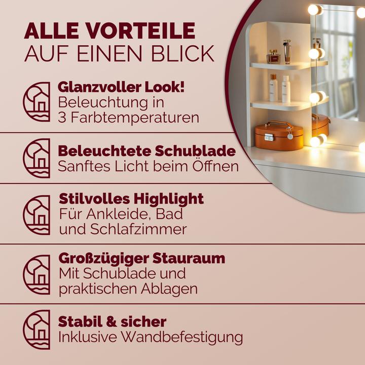 Produktbild Casaria Schminktisch (108 x 40 x 140 cm)