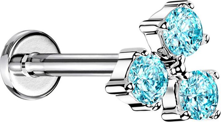 Produktbild Star Piercing Micro Labret Innengewinde silber drei Kristalle aqua (Messing, Chirurgenstahl 316L)