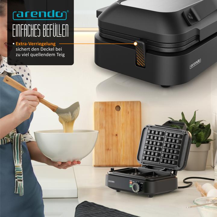 Actual product image Arendo Waffle iron, waffle maker, 2 waffles à 12.6 cm, 1200 W, non-stick coating, Belgian waffles