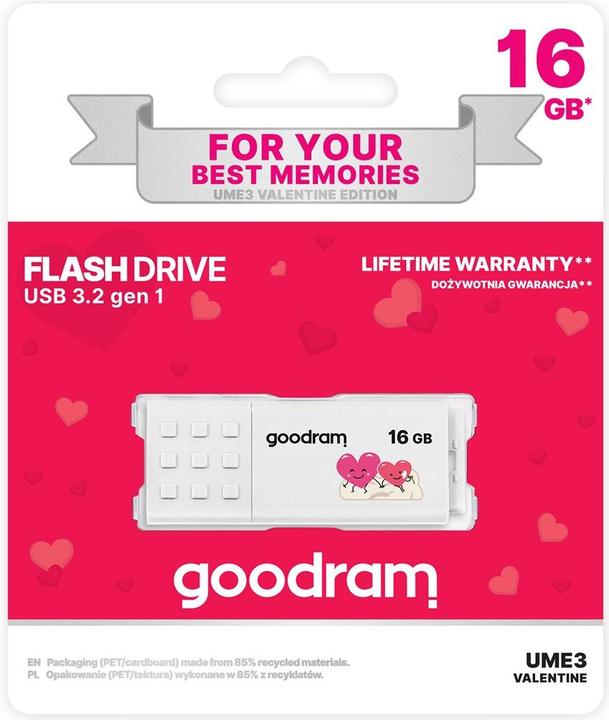 Image du produit Goodram Pendrive UME3-0160W0R11-V (16GB USB 3.0 kolor biały) VALENTINE (16 Go, USB-A)