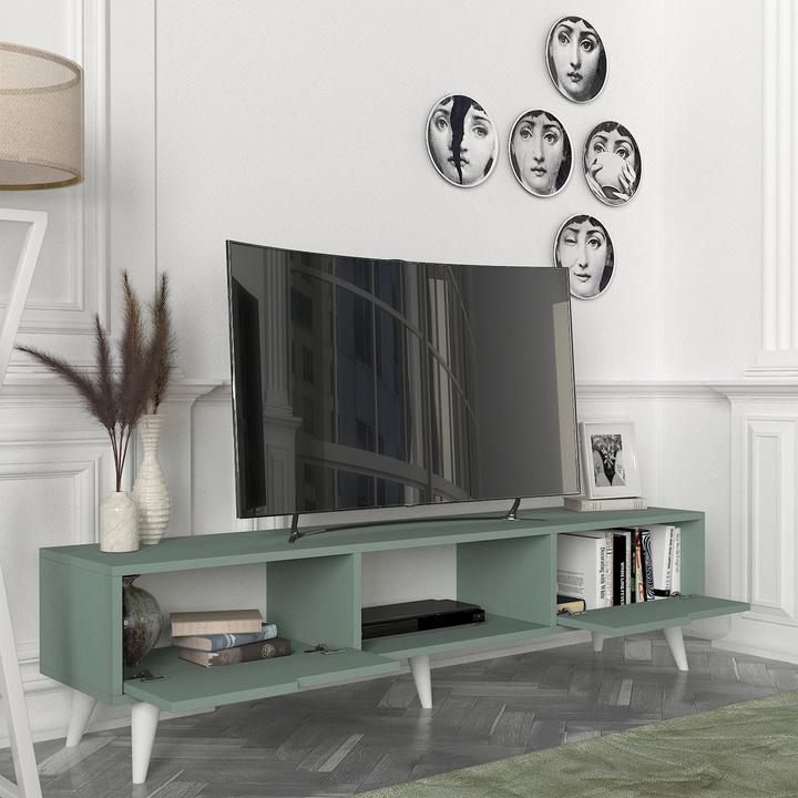 Produktbild En.Casa Fernsehschrank Kullila 160x35x40 cm Grün/Weiss (160 x 35 x 40 cm)