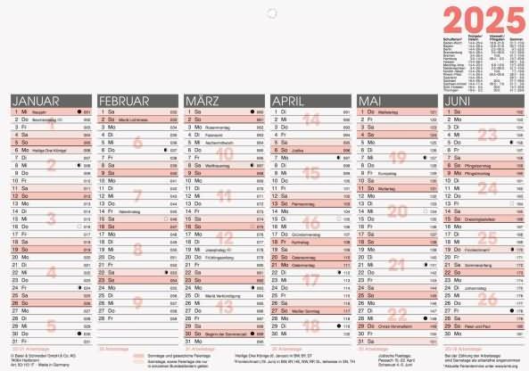 Glocken Calendrier de table 29,7x21cm 6 mois/1 page Calendrier 2025 (A4, Non contraignant)