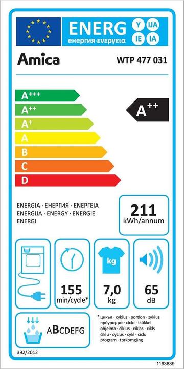 Energie-Label Amica Wärmepumpentrockner (7 kg, Rechts)