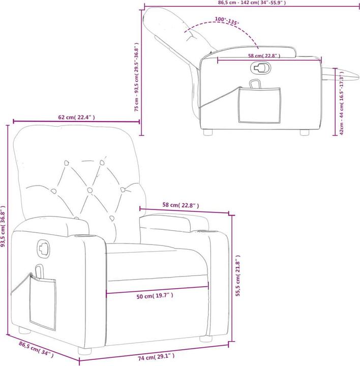 Actual product image VidaXL Massage chair wine red fabric,Colour: Wine red,Material: Fabric