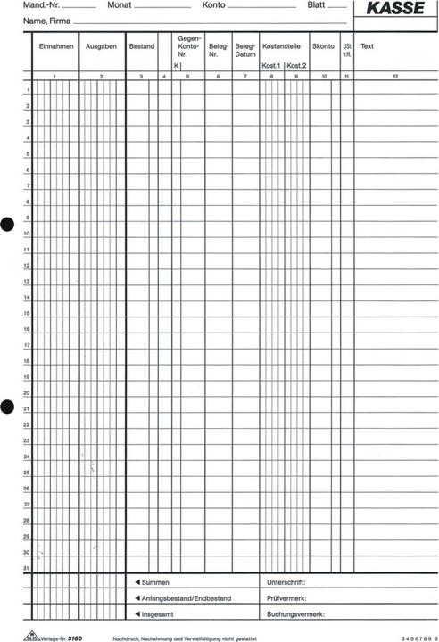 Immagine prodotto Rnk Libro cassa dell'editore/Foglio modulo EDP 3160 (100 x)
