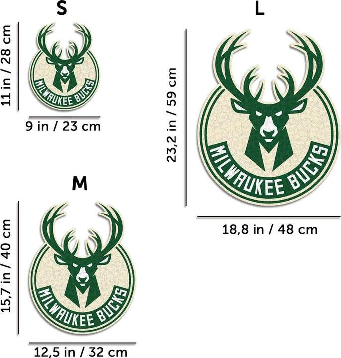 Actual product image Iconic NBA - Milwaukee Bucks - Logo - Wooden Puzzle Size M (270 pieces) (270 pieces)