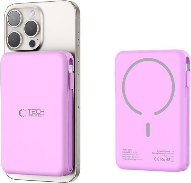 Image du produit Tech-Protect PB31 Banque d'alimentation MagSafe 10000mAH - Violet (10000 mAh, 15 W)