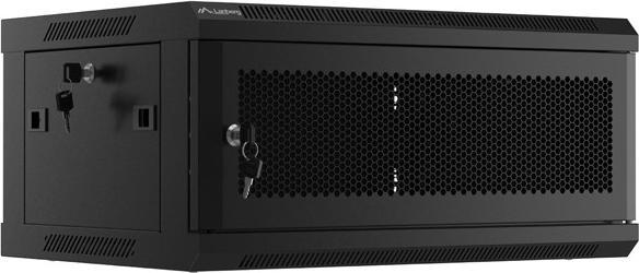 Produktbild Lanberg Nástěnná jednodílná skříň 19", 4U/600x450, (v rozloženém stavu), perforované dveře, černá ( (4 HE, 19 Zoll Rack)