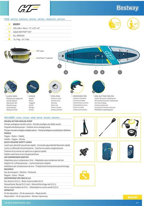 Actual product image Bestway HF SUP Aqua Drifter Set 335x84x15cm (335 cm, 1 pers.)