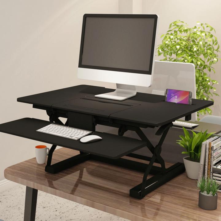 Actual product image V7 Workstation desk stand with sit/stand function, 91.40cm (36"). Product Color: Black, Minimum Image