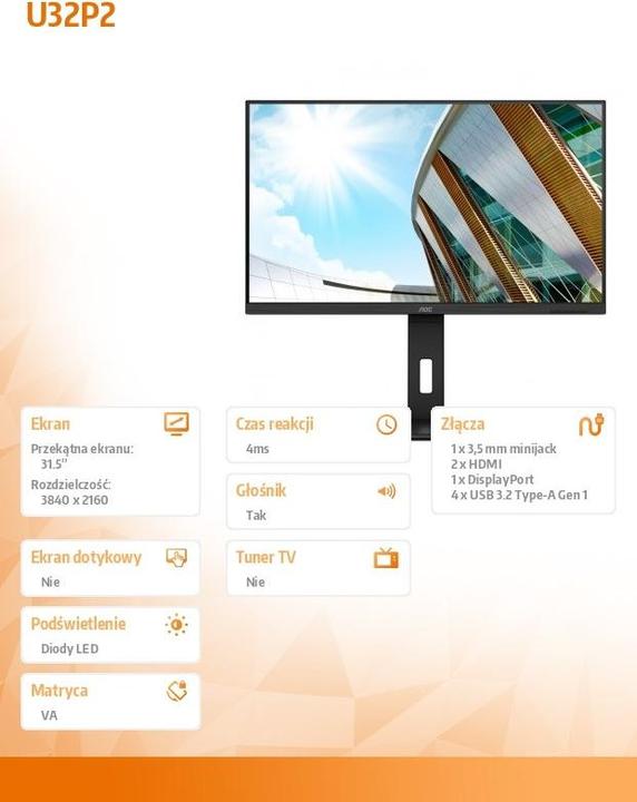 Actual product image AOC U32P2 (3840 x 2160 Pixels, 31.50")