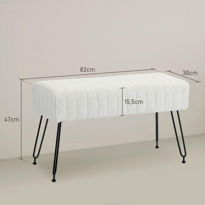 Image du produit Swisshandel24 Banc, aspect fourrure synthétique, pieds métalliques, banc pour chaussures, 82x30x47cm, blanc crème (82 cm)