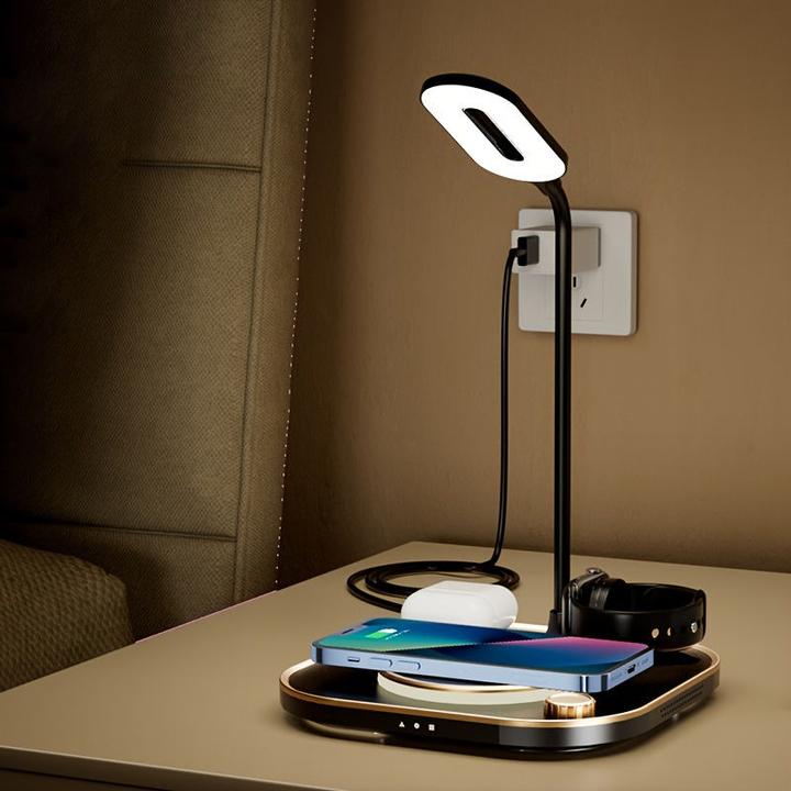 Image du produit Hermex Lampe de bureau 4 en 1 Chargeur rapide pour smartphone Smartwatch Écouteurs (15 W)