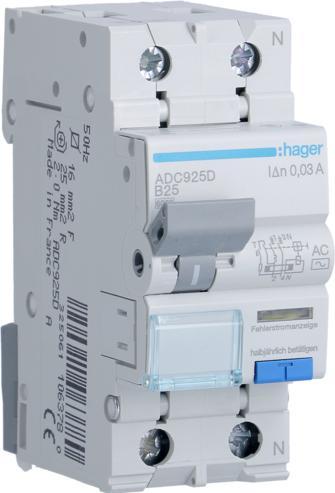 Hager RCD 2P 25A B 0,03A Typ AC (ADC925D)