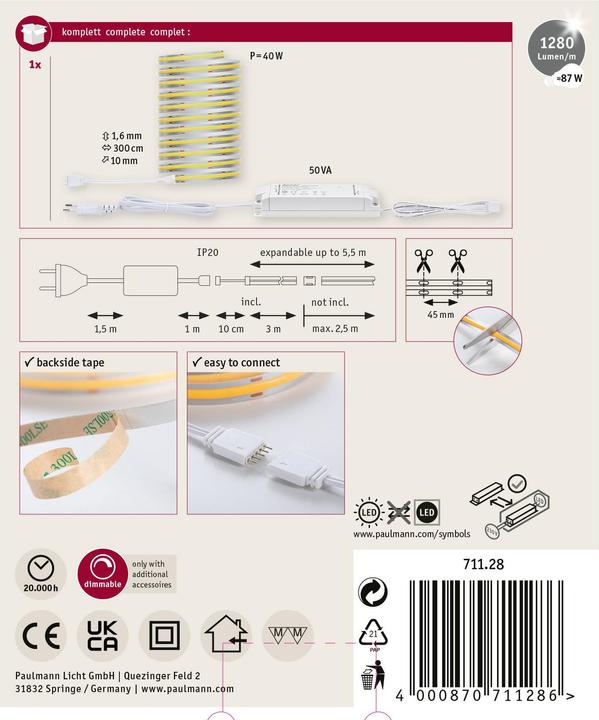 Produktbild Paulmann MaxLED 1000 Full-Line COB Stripe Set (Tageslicht, 300 cm, Indoor)