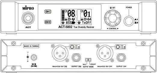 Actual product image Mipro ACT-5802 2-channel receiver with MT-58 plug-in transmitter