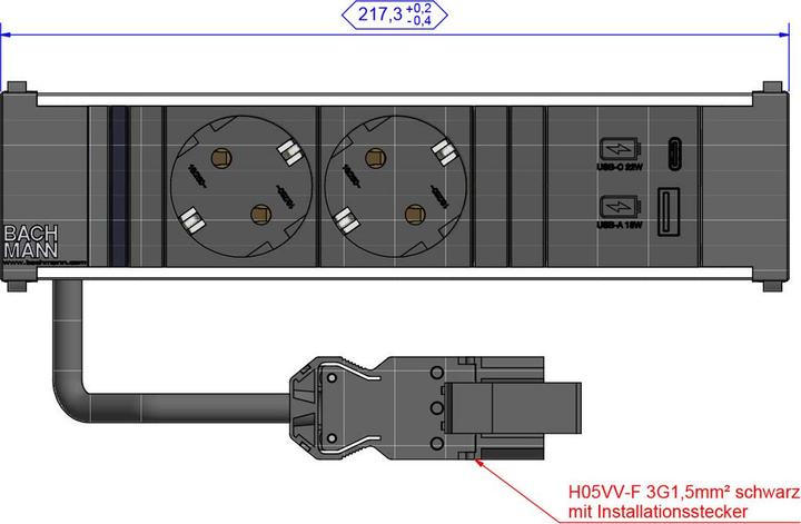Produktbild Bachmann CONI Modulträger 3-fach 2x Steckdose 1x USB-Charger A/C (912.233) (2 x, CEE 7/3, 0.20 m)