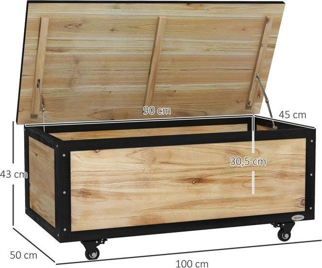 Produktbild Swisshandel24 Gartenbox Holz Auflagenbox 121L Aufbewahrungsbox mit Rollen, Wetterbeständige Aufbewahrungskiste für