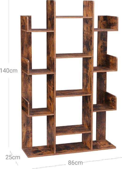 Actual product image Songmics 13 Storage Shelves Bookshelf Particleboard, Rustic Brown (86 x 25 x 140 cm)