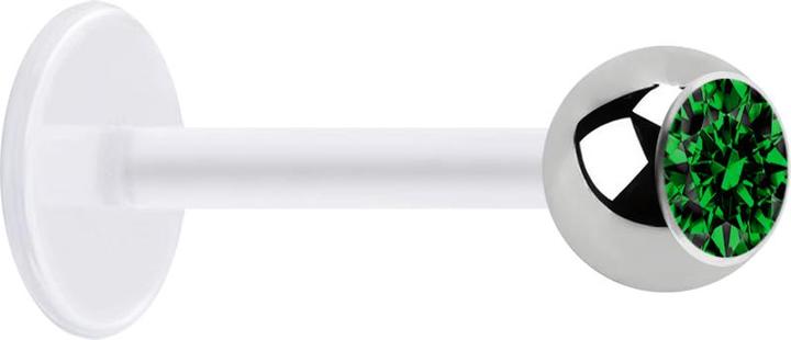 Immagine prodotto Star Piercing Micro Labret trasparente con sfera argento e verde cristallo (Acciaio chirurgico 316L, senza ottone, Bioflex)