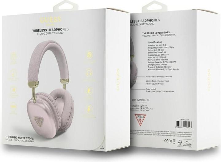 Produktbild Guess Wireless Bluetooth Headset Saffiano Triangle Logo Pink, GUBHK1SATSP, Universal (Kabellos)