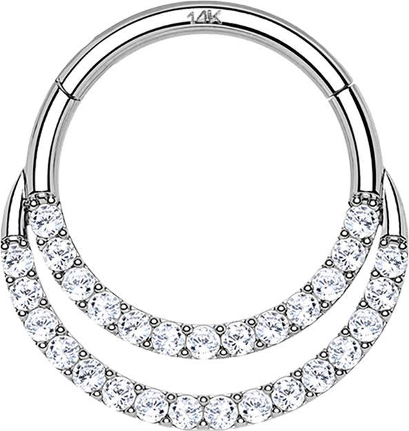 Star Piercing Micro Segmentring klappbar 14k weissgold doppel front Kristalle silber (ohne Messing, 14k Gold)