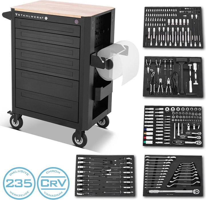 Image du produit Stahlwerk Chariot d'atelier CROW Chariot à outils Chariot de montage 235 outils CrV (235 x)