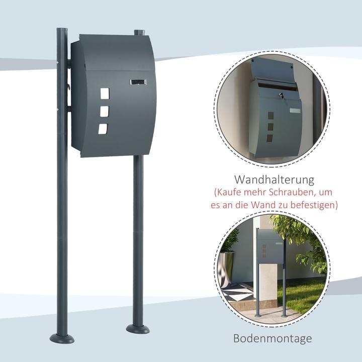 Produktbild Homcom Briefkasten Freistehend oder Wandmontage geeignet mit Sichtfenster