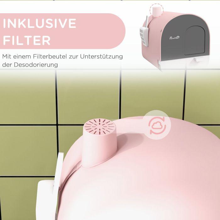 Image du produit Swisshandel24 Katzentoilette mit Haube, für Katzen bis 5 kg, Rosa (Bac à litière fermé)
