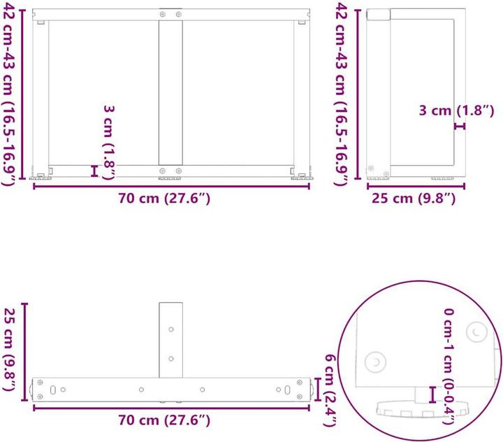 Immagine prodotto VidaXL Gambe per tavolino a T 2 pezzi Bianco 70x25x(42-43) cm Gamba del tavolo in acciaio
