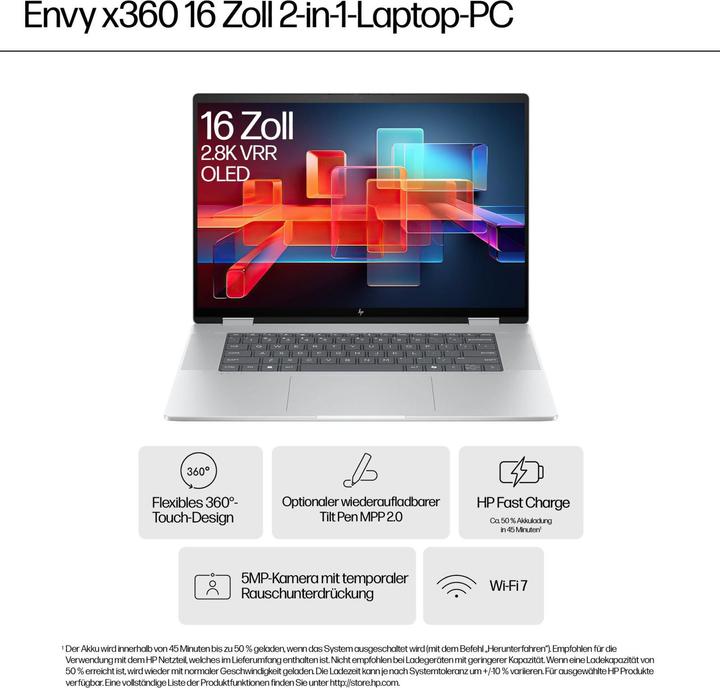 Actual product image HP ENVY x360 16-ad0155ng 16" 2.8k OLED Touch, AMD Ryzen 5 8640HS, 16GB RAM, 512GB SSD, Windows 11 (16", AMD Ryzen 5 8640HS, 16 GB, 512 GB, DE)
