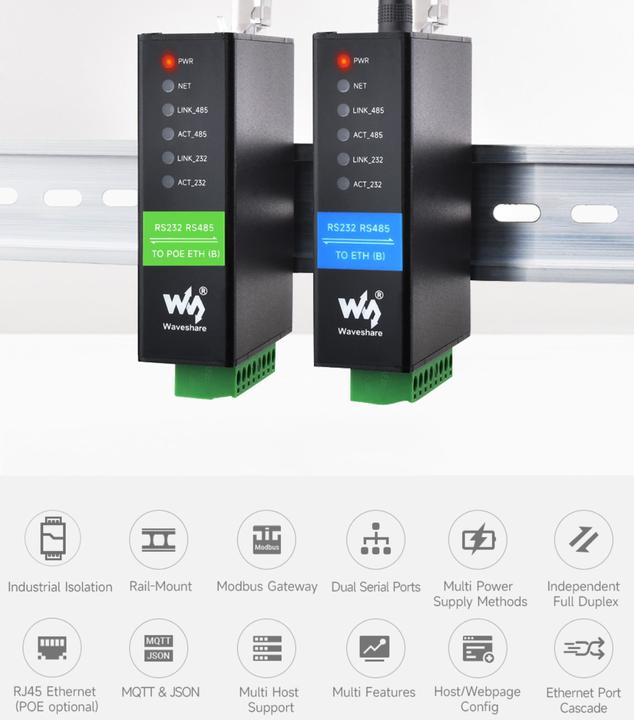 Produktbild WaveShare RS232 RS485 zu RJ45 Ethernet Serial Server POE ETH (B)