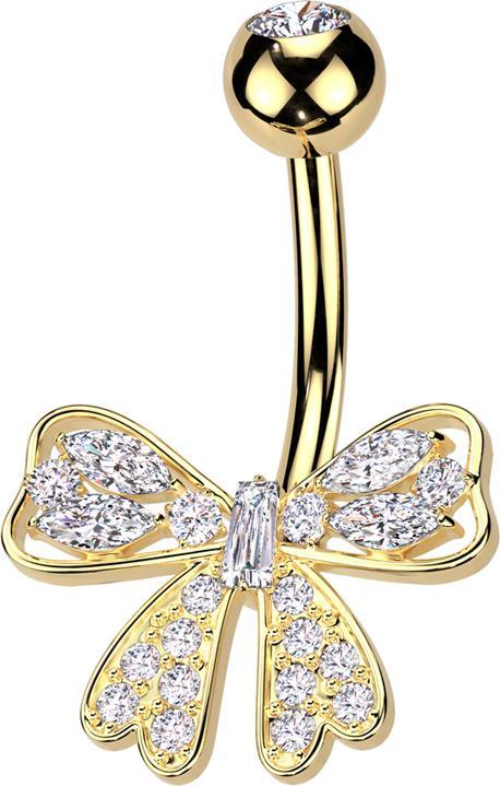 Image du produit Star Piercing Banane vergoldet mit Kugel vergoldet Kristall silber und Masche Kristalle silber (Acier chirurgical 316L, Laiton)