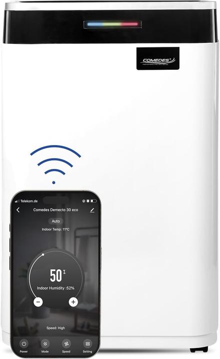Comedes Luftentfeuchter Comedes Demecto 30 Eco, Wifi, bis 50m², 25 Liter/Tag (50 m², 25 l/24h)