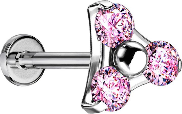 Immagine prodotto Star Piercing Micro Labret senza fili argento triangolo tre cristalli rosa (Titanio G23, senza ottone)