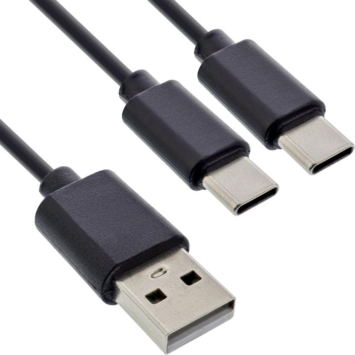 Actual product image InLine USB 2in1 Y charging cable, 1x USB-A plug to 2x USB-C plug, black, 0.5m (0.50 m, USB 2.0)