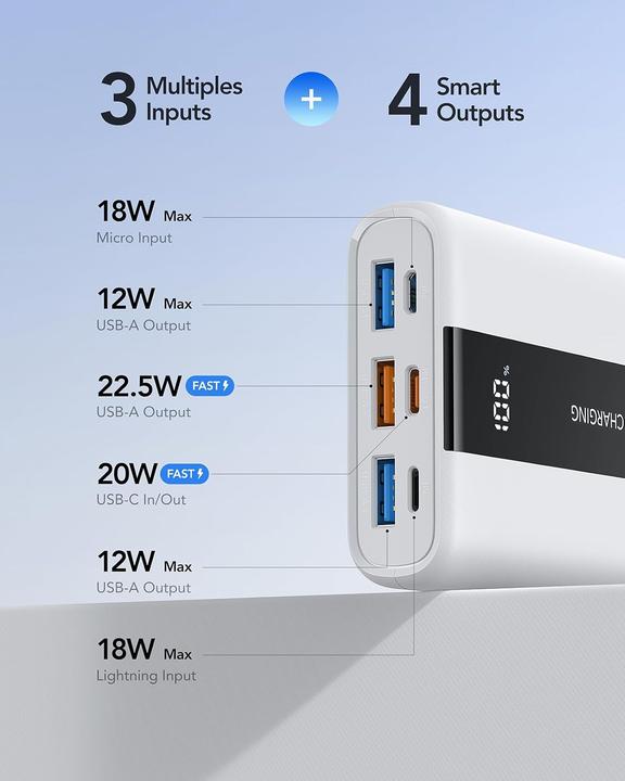 Immagine prodotto Vrurc Kleine Powerbank für schnelles Aufladen (20000 mAh, 22.50 W)