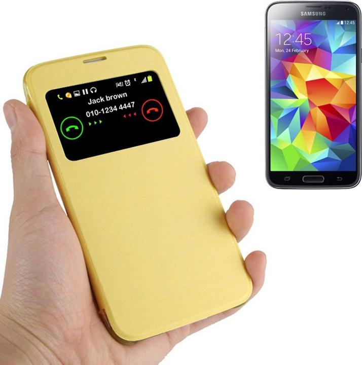 Actual product image König Design Mobile Phone Case Flipcover with Window for Samsung S5 mini / G800 Yellow (Samsung Galaxy S5 Mini)