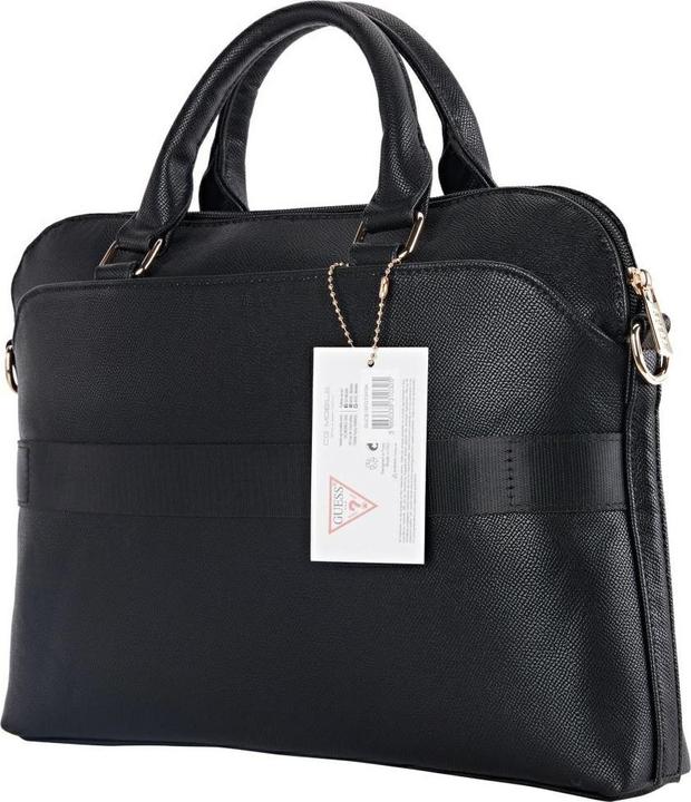 Actual product image Guess Bag Grained Zipper Pocket Triangle Logo 15" black