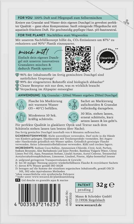 Valeurs nutritives et ingrédients we:care2 Duschgel-Granulat, Aqua-Marine