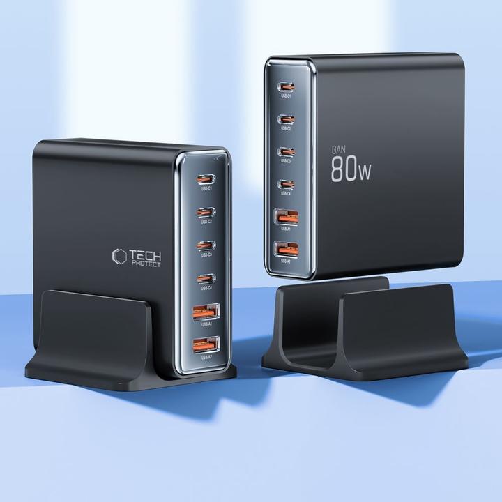 Produktbild Tech-Protect DC80W-GAN 6-PORT PD80W/QC3.0 Charging Station - Black (80 W)