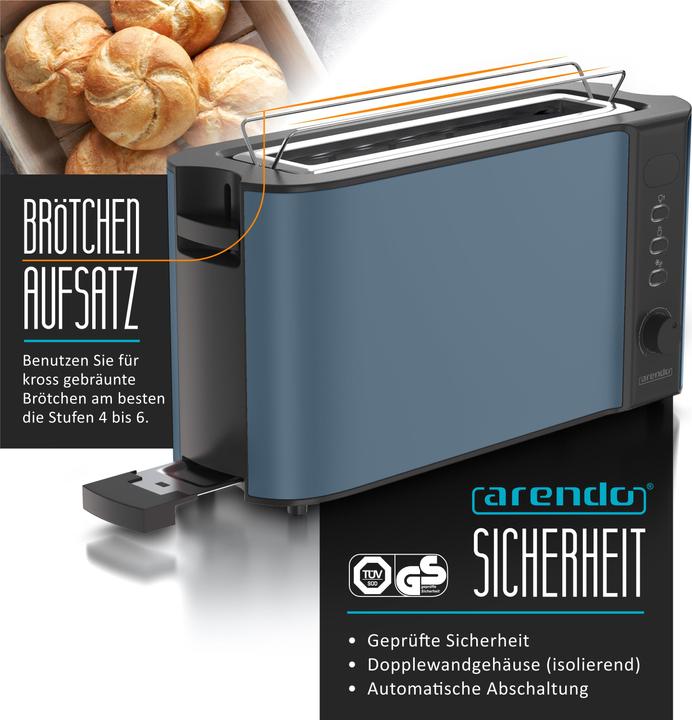 Produktbild Arendo Toaster Edelstahl Langschlitz 2 Scheiben, Doppelwand, Display mit Restzeitanzeige, Brötchenaufsatz