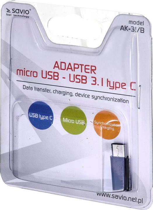 Immagine prodotto Savio AK-31 / B Cavo Interfaccia / Adattatore di genere Micro USB USB 3.1 Tipo C Nero (USB 3.1, Micro USB, 1.05 cm)