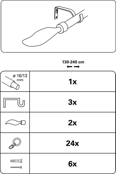 Immagine prodotto Gardinia Set di aste per tende Flame 1 corsa Ø 16/13 mm 130 - 240