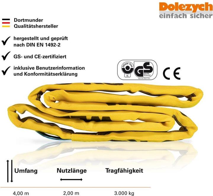 Actual product image Dolezych Round sling DIN EN 1492-2 circumference 4 m yellow max. load 3000 kg